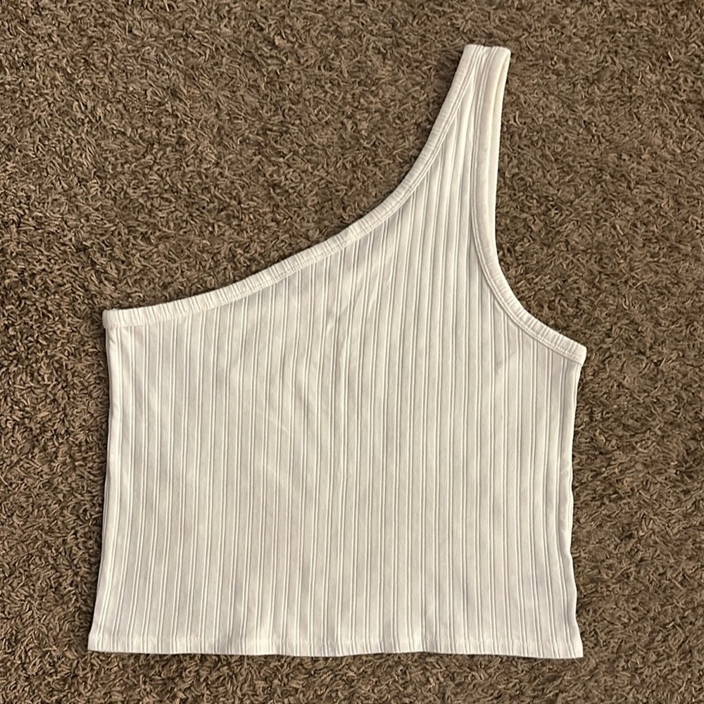 One-Shoulder White Ribbed Top